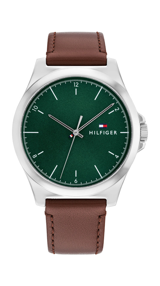 Tommy Hilfiger Norris Brown Leather Green Dial Men's Watch 1710602 watches item