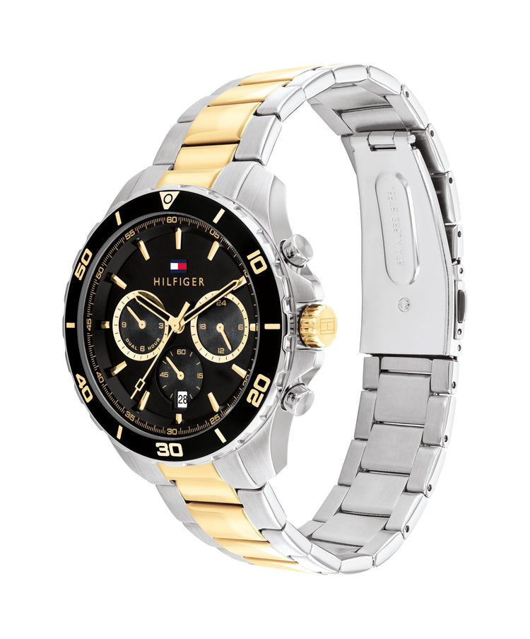 Tommy Hilfiger Jordan Two Tone Stainless Steel Black Dial Men's Watch 1792095