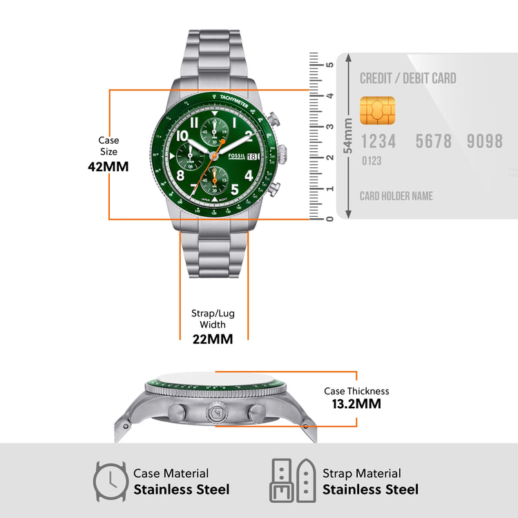 Fossil Sport Tourer Chronograph Stainless Steel Watch FS6048 Watches Fossil