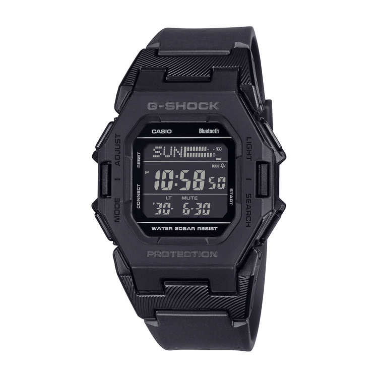 Casio G Shock Digital Square Bluetooth Steps Dual Time 200M Water Resistant Black Face And Resin Band GDB500-1D