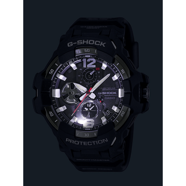 Casio G Shock Mog Gravity Master Solar Bluetooth Dual Stopwatch 200M Water Resistant Black Face & Resin Band GRB300-1A