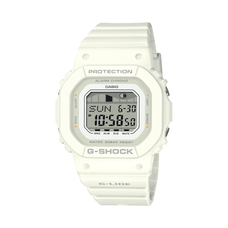 Casio G-Lide Mid Dig Natural Surf Led Moon Tide World Time 200M Water Resistant White Face And Resin Band GLXS5600-7B