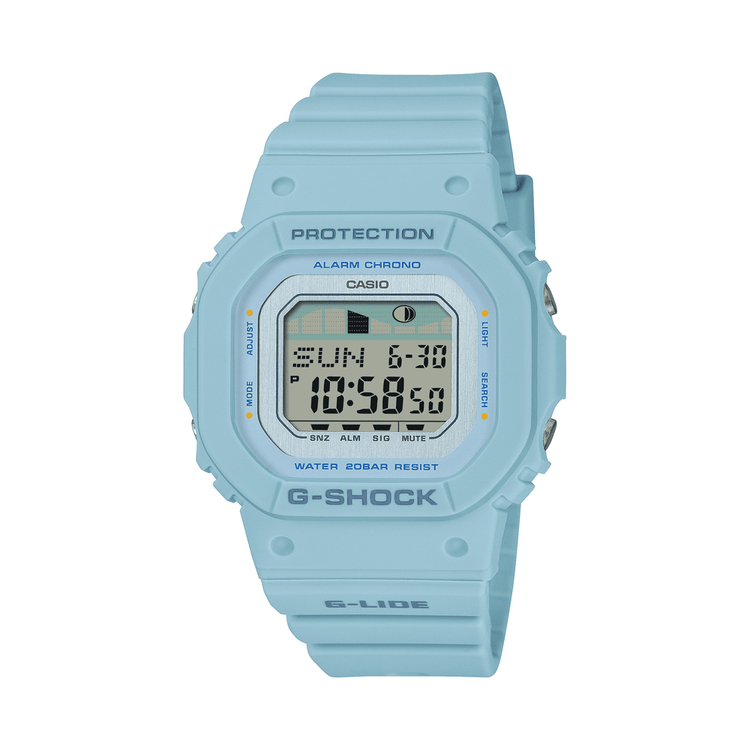 Casio G-Lide Mid Dig Natural Surf Led Moon Tide World Time 200M Water Resistant Blue Face And Resin Band GLXS5600-2D