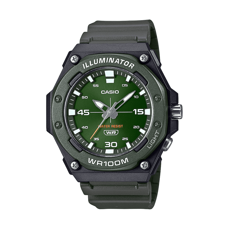 Casio Ana Heavy Duty Led Light 100M Water Resistant Water Resistant Green Face Black Resin Band MW620H-3A