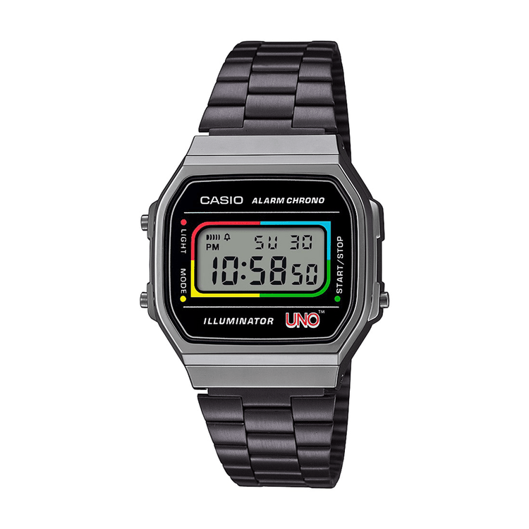 Casio Digital Uno Collab Black Stainless Steel Band A168WEUC-1A