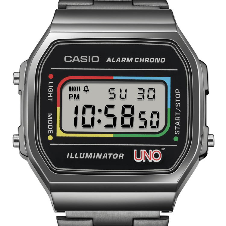 Casio Digital Uno Collab Black Stainless Steel Band A168WEUC-1A