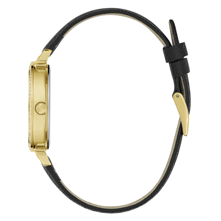 Guess Bejewelled Enchantment Bejewelled Gold-Tone Black Leather Women's Watch GW0764L2