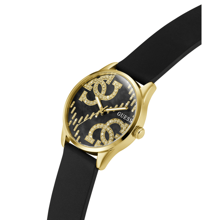 Guess Trend G Stitch Trend Gold-Tone Black Denim Strap Women's Watch GW0755L3