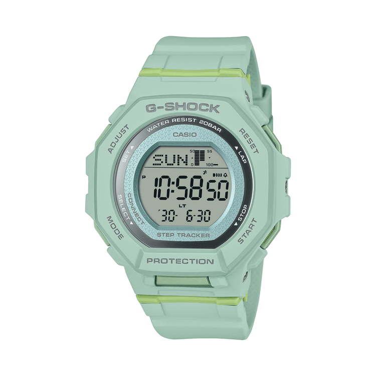 Casio G Squad Mid Size Digital Bluetooth Step Dual Stopwatch 200M Water Resistant Green Case And Resin Band GMDB300-3D