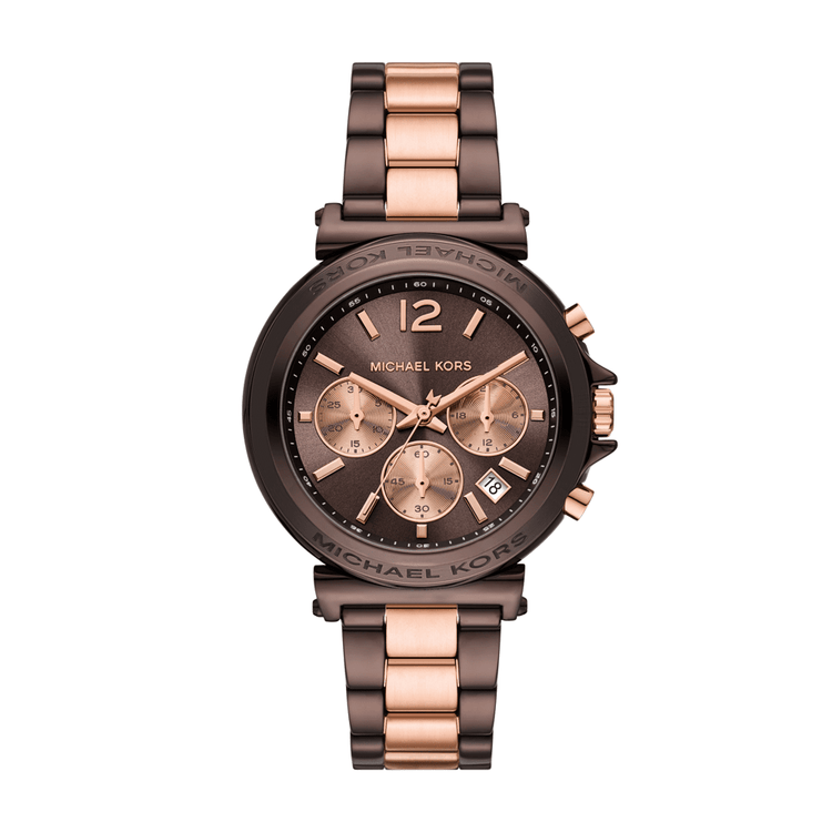 Michael Kors Maren Chronograph Chocolate and Rose Gold-Tone Stainless Steel Watch MK7496
