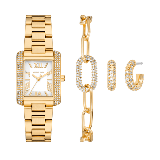 Michael Kors Emery Three-Hand Gold-Tone Stainless Steel Watch, Earrings and Bracelet Gift Set MK4837SET watches item
