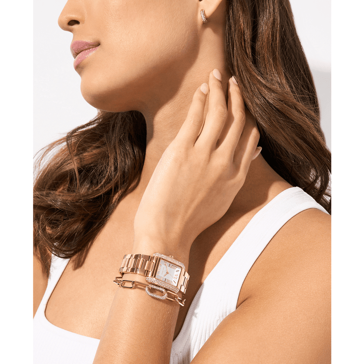 Michael Kors Emery Three-Hand Rose Gold-Tone Stainless Steel Watch, Earrings, and Bracelet Gift Set MK4838SET