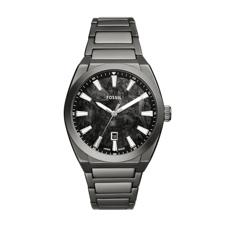 Fossil Everett Three-Hand Date Gunmetal Stainless Steel Watch FS6075