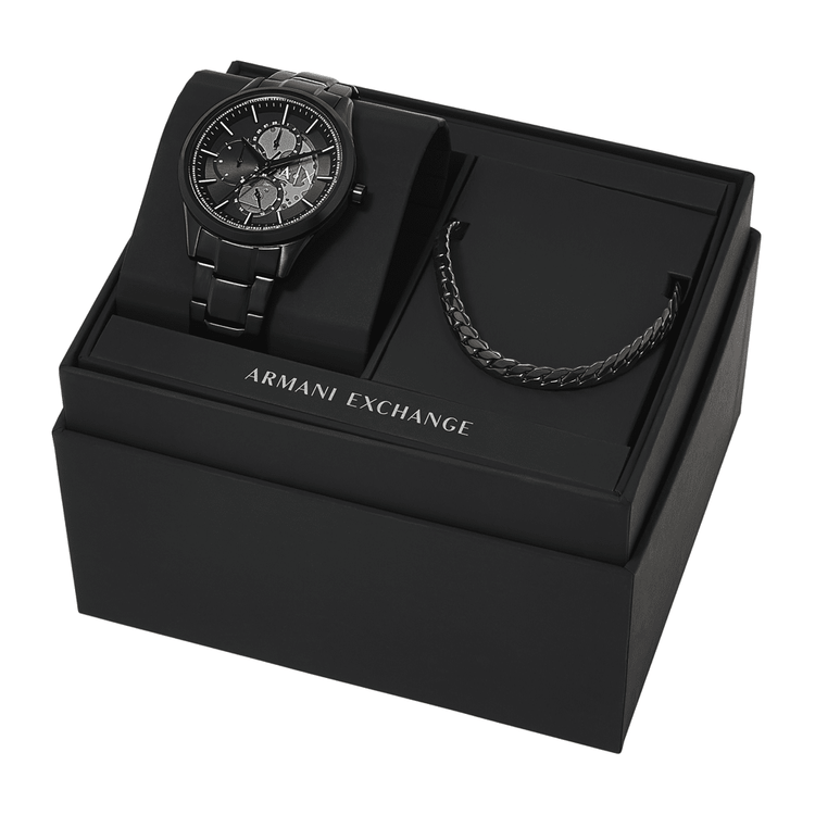 Armani Exchange Multifunction Black Stainless Steel Watch and Necklace Set AX7160SET