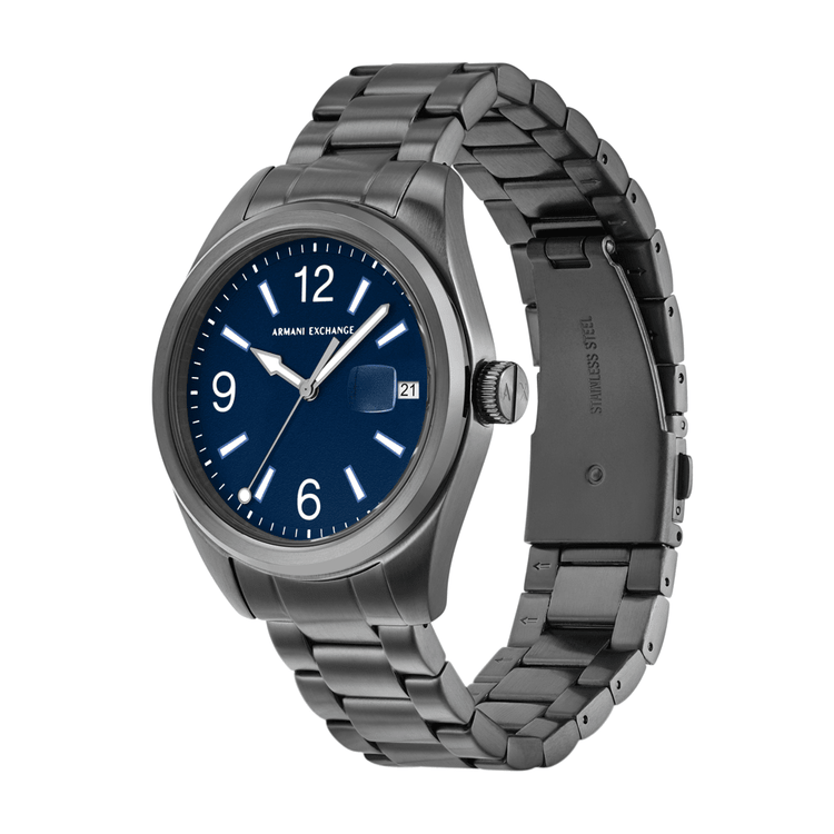 Armani Exchange Three-Hand Date Gunmetal Stainless Steel Watch AX1421