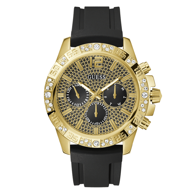 GUESS Men's Black Gold Tone Multi-function Watch GW0909G2
