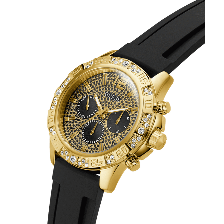 GUESS Men's Black Gold Tone Multi-function Watch GW0909G2