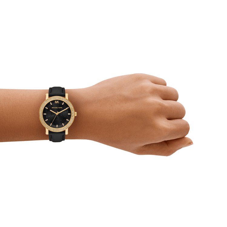 Michael Kors Corey Three-Hand Black Leather Watch MK4896