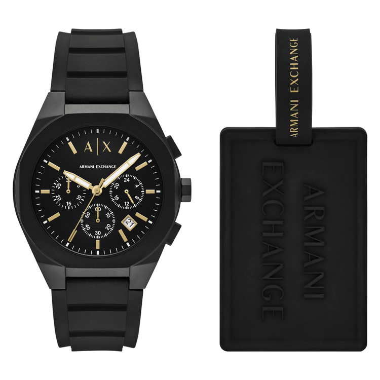 Armani Exchange Chronograph Black Silicone Watch AX7165SET