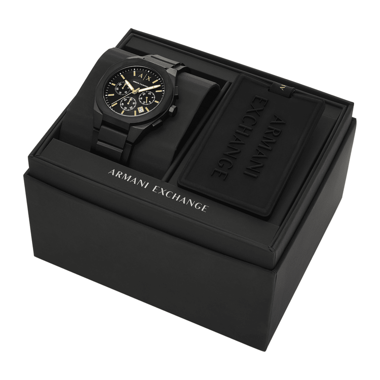Armani Exchange Chronograph Black Silicone Watch AX7165SET
