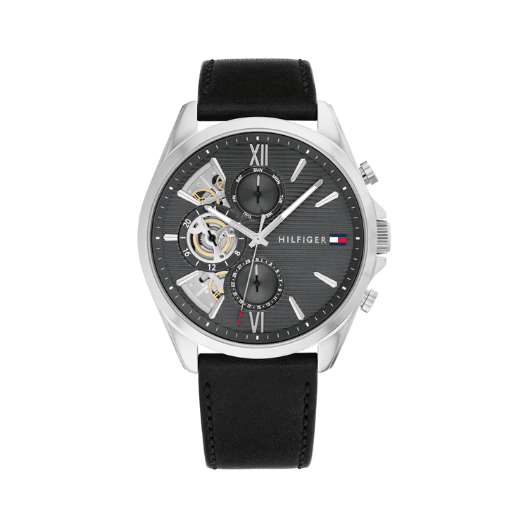 Tommy Hilfiger Baker Black Leather Dark Grey Dial Men's Watch 1710644