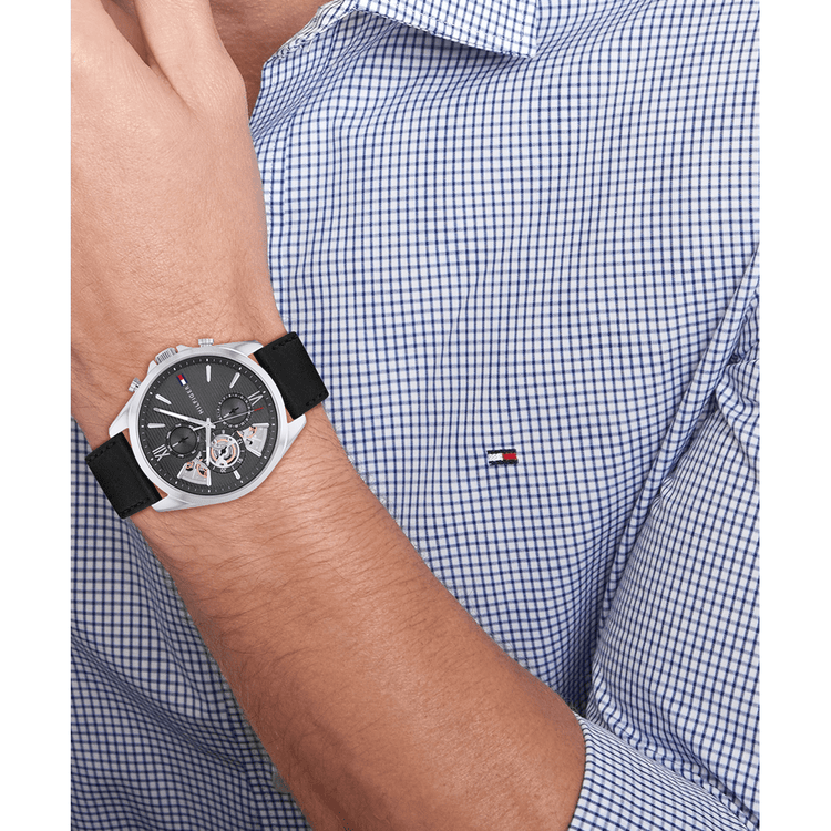 Tommy Hilfiger Baker Black Leather Dark Grey Dial Men's Watch 1710644