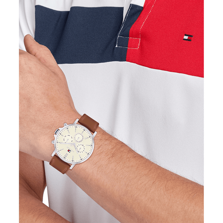 Tommy Hilfiger Tyson Brown Leather Parchment Dial Men's Watch 1792143