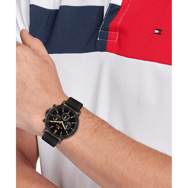 Tommy Hilfiger Tyson Black Leather Black Dial Men's Watch 1792144