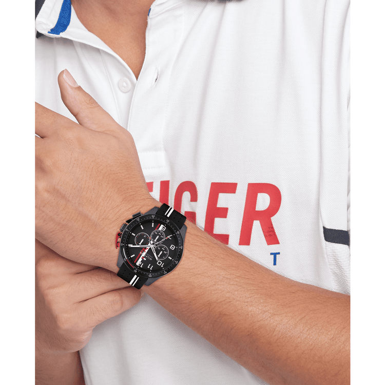 Tommy Hilfiger Bank Black Silicone Black Dial Men's Watch 1792168