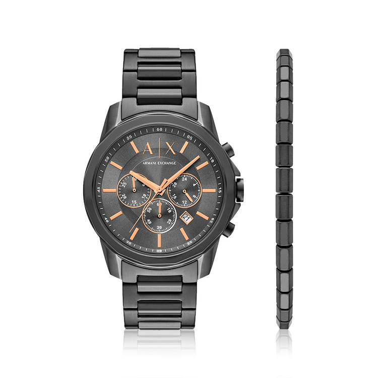 Armani Exchange Men's Banks Grey Chronograph Watch and Bracelet Set AX7170SET