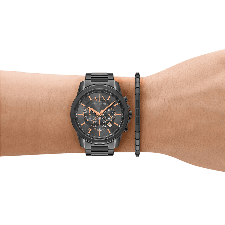 Armani Exchange Men's Banks Grey Chronograph Watch and Bracelet Set AX7170SET