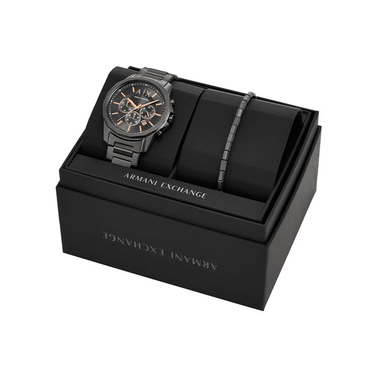 Armani Exchange Men's Banks Grey Chronograph Watch and Bracelet Set AX7170SET