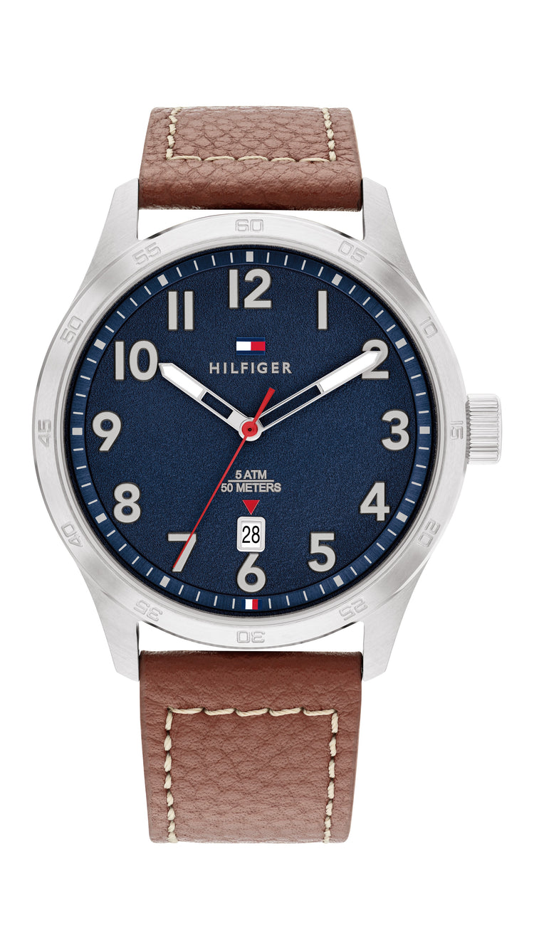 Tommy Hilfiger Forrest Brown Calfskin Navy Dial Men's Watch 1710559