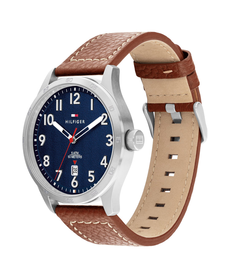 Tommy Hilfiger Forrest Brown Calfskin Navy Dial Men's Watch 1710559