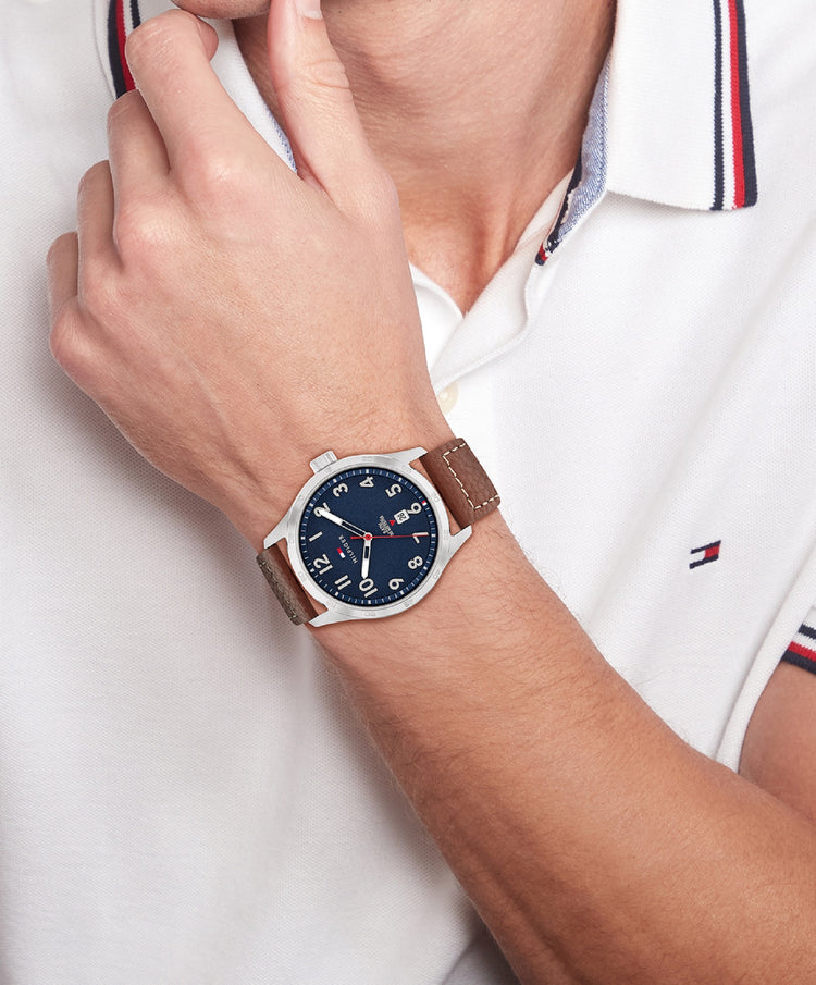 Tommy Hilfiger Forrest Brown Calfskin Navy Dial Men's Watch 1710559