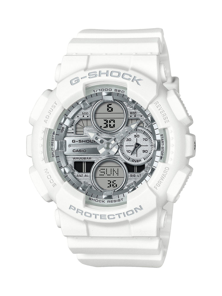 Casio G Shock Mid Duo Island Vaca S/Watch Alarm 200MSilver Face White Resin Band GMAS140VA-7A