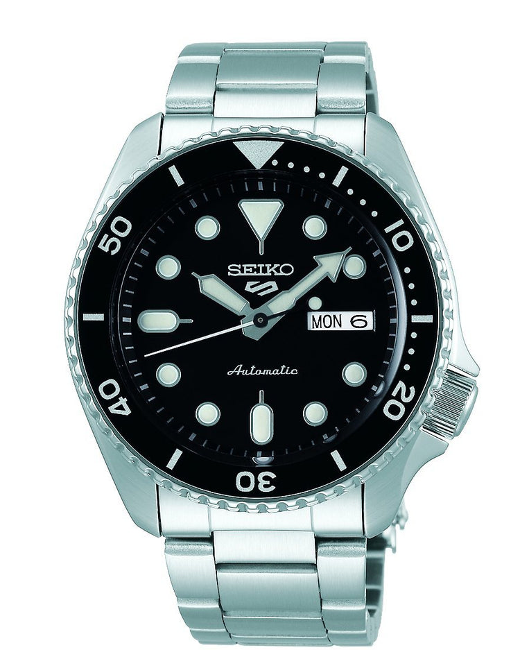 Seiko 5 Sports Mens Black & Silver Watch SRPD55K Watches Seiko