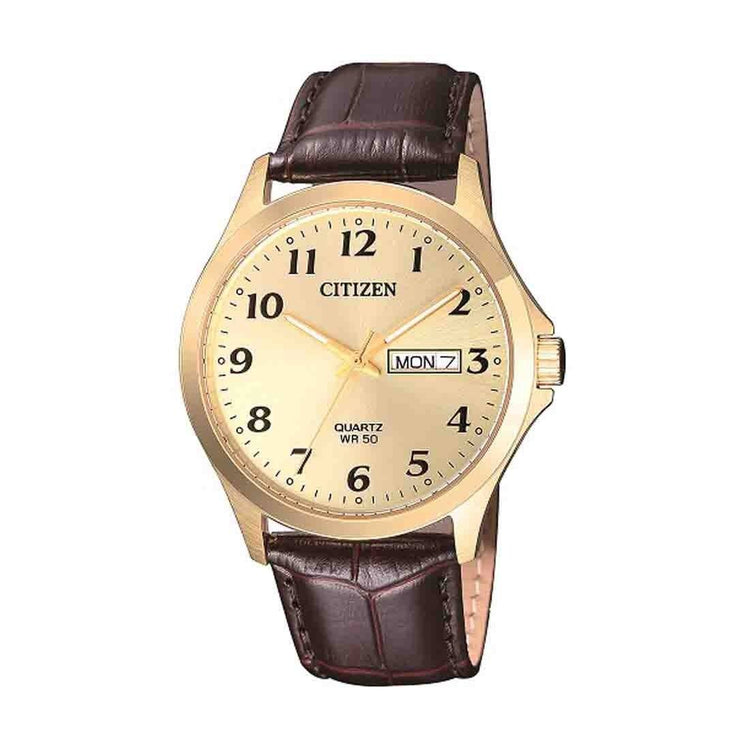 Citizen Men's Gold Stainless-Steel Brown Leather Watch Model BF5002-05P Watches Citizen