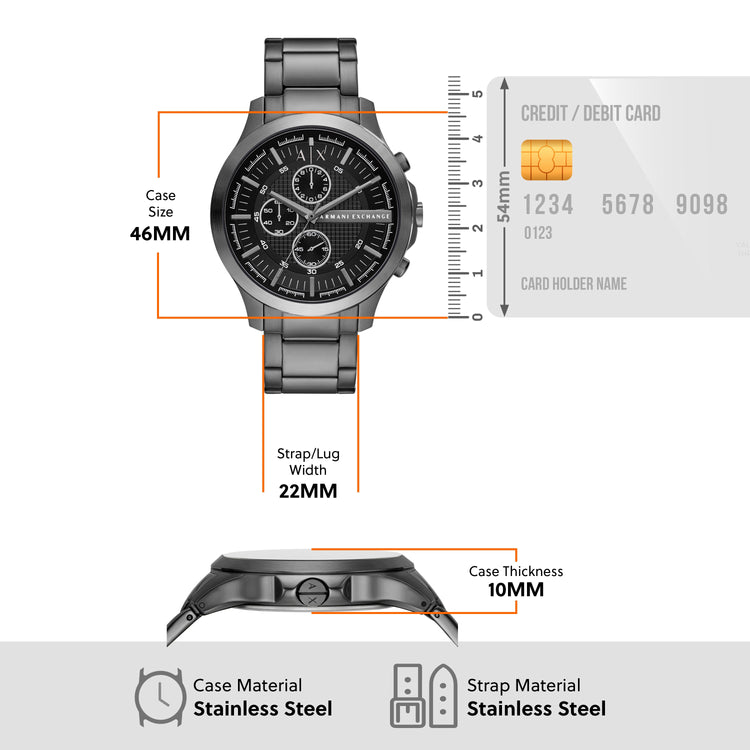 Armani Exchange Chronograph Gunmetal Stainless Steel Watch AX2454