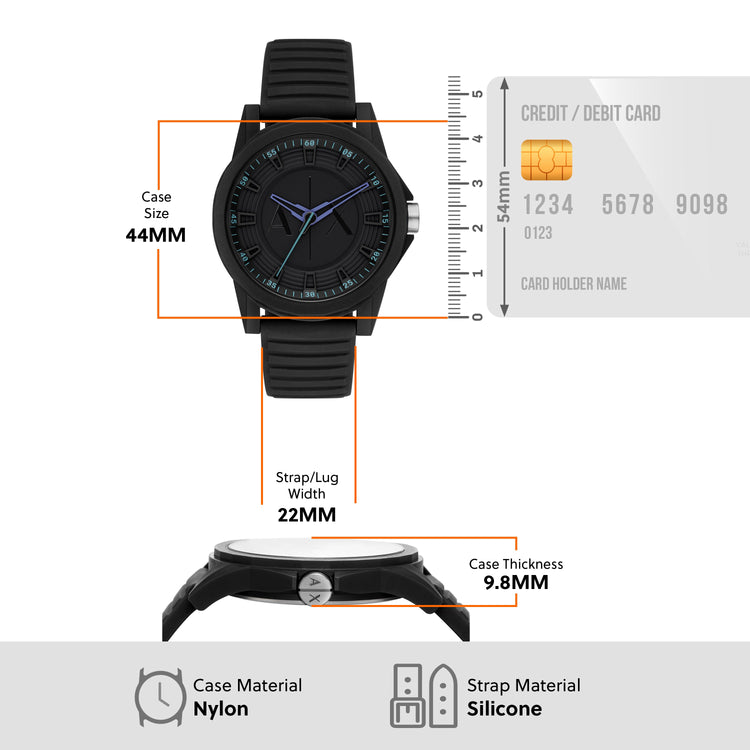 Armani Exchange Three-Hand Black Silicone Watch AX2533