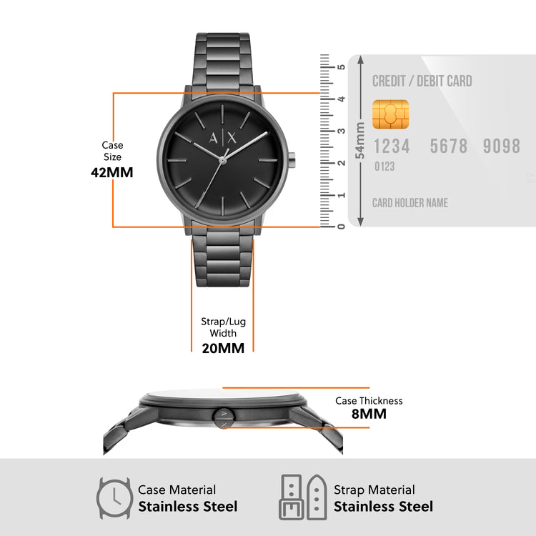 Armani Exchange Three-Hand Gunmetal Stainless Steel Watch AX2761