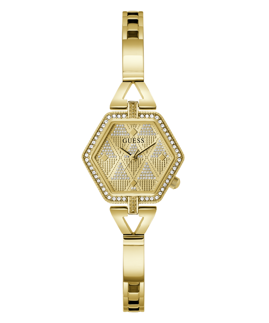 Guess Audrey Polished Gold Tone Case With Crystals Sunray Champagne Glitz Dial And Polished Gold Tone Bracelet With Adjustable G Links GW0680L2 watches item