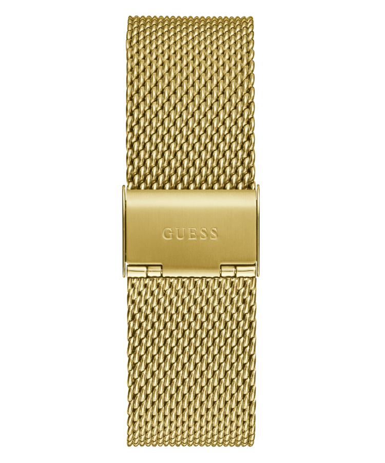 Guess Reputation Polished Gold Tone Case Sunray Black Logo Dial With Polished Gold Tone Mesh Bracelet GW0710G2