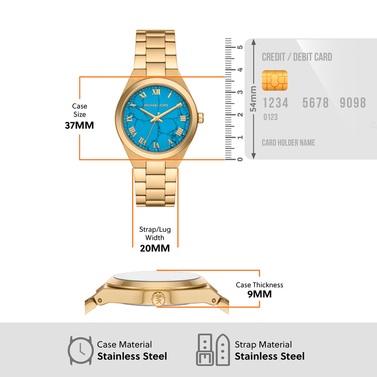 Michael Kors Lennox Three-Hand Gold-Tone Stainless Steel Watch MK7460