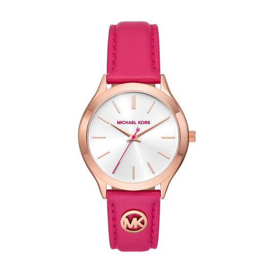 Michael Kors Slim Runway Three-Hand Deep Pink Leather Watch MK7469