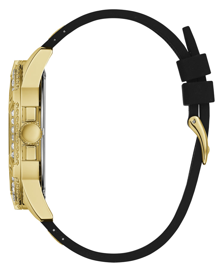 Guess Ladies Frontier Crystal Gold & Black Silicone Watch W1132G1 Watches Guess
