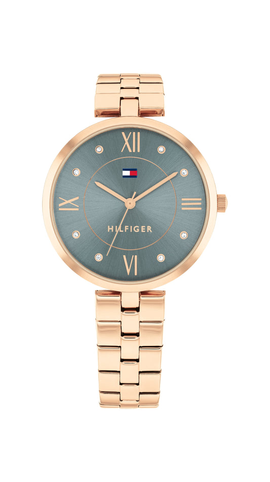 Tommy Hilfiger Ella Ionic Plated Rose Gold Steel Light Blue Dial Ladies Watch 1782686 watches item