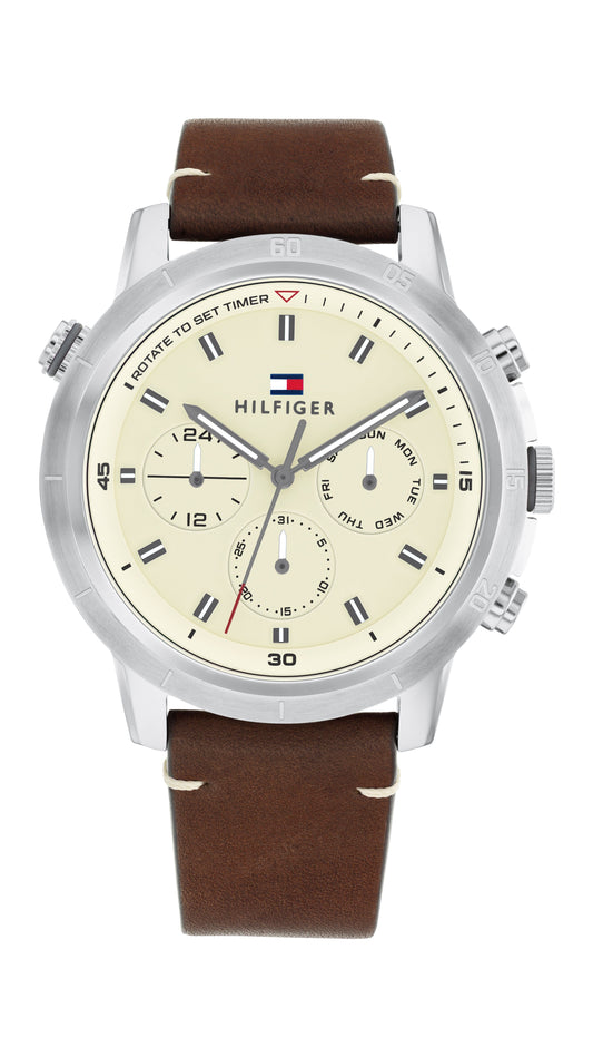 Tommy Hilfiger Troy Dark Brown Leather Parchment Dial Men's Watch 1792102 watches item