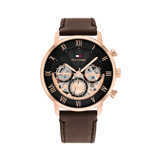 Tommy Hilfiger Legend Brown Leather Black Dial Men's Watch 1710566 watches item