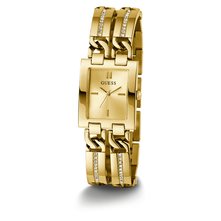 Guess Mod Id Polished Gold Tone Case Sunray Champagne Dial And Polished Gold Tone Bracelet With Crystals And Adjustable G Links GW0668L2